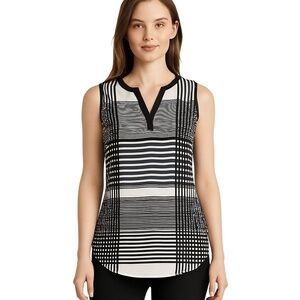 ZAC &‎ RACHEL Women’s Black & White Geometric Print Sleeveless Top Size L